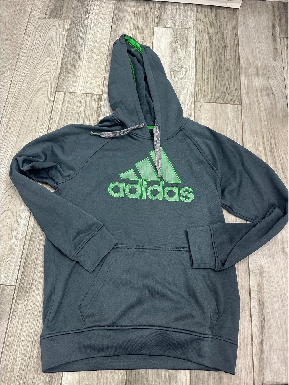Adidas Men's Gray Pullover Hoodie with Green Logo